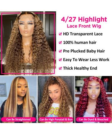Honey Blonde Highlight Ombre Deep Curly Lace Front Wig for Black Women - Glueless & Pre Plucked - Buy Online on GoSupps.com