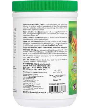 NaturesPlus Ultra Juice Green Powder - Organic Superfoods with Probiotics, Herbs, Spirulina, Chlorella, Chlorophyll - 300g Gluten Free Powder - Buy Online on GoSupps.com