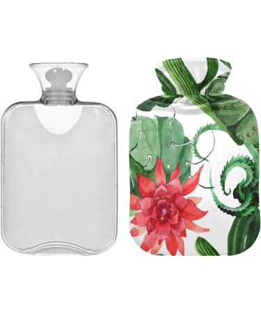 NAANLE 2L Transparent Hot Water Bottle - Green Cactus Flowers for Menstrual Cramps Pain Relief & Heat Therapy - International Shipping - Buy Online on GoSupps.com