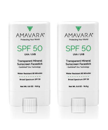 Amavara Mineral Clear Sunscreen Face Stick SPF 50 Sheer Reef Safe Sunblock Zinc Oxide Based Waterproof Sun Screen Broad Spectrum Safe for Kids and Sensitive Skin Vegan Cruelty Free 0.6oz 2-Pack 1.2 Ounce (Pack of ...