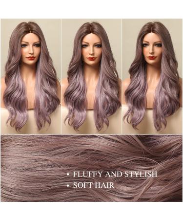 Ombre Purple Wig for Women - Long Wavy Heat Resistant Purple Wig with Dark Brown Roots for Costumes & Daily Wear - Buy Online on GoSupps.com
