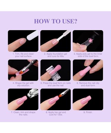 Saviland Clear Dual Nail Forms Set - 100PCS Full Cover Nail Extension Gel Molds + Dual-end Poly Gel Brush | 10 Sizes for Manicure Salon & Home DIY - Buy Online on GoSupps.com