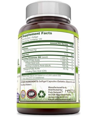 Pure Naturals Evening Primrose Oil 1300mg - 120 Softgels with 10% GLA - Supports Anti-Inflammation, Immune Balance, and Circulatory Health - Buy Online on GoSupps.com