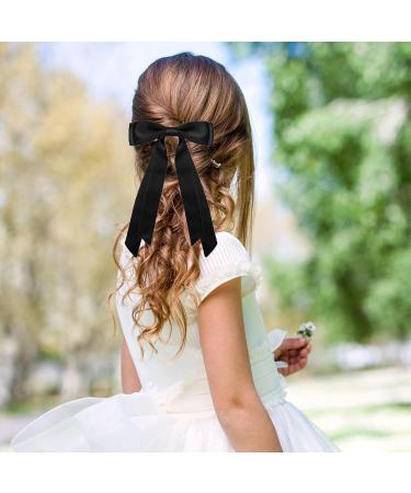 Silky Satin Ribbons Bowknot Clips Tail Large Bows Hair Ribbons Bows Hairpin Cute Hair Bows Solid Color Hair Barrette Simple Large Bows for Women Girls Lady(Black&White) - Buy Online on GoSupps.com