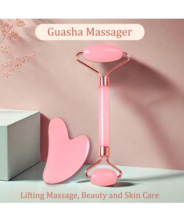 Premium Gua Sha & Jade Roller Set | Facial Tools for Puffiness & Redness Relief | Ideal Self-Care Gift for Men & Women - Pink - Buy Online on GoSupps.com