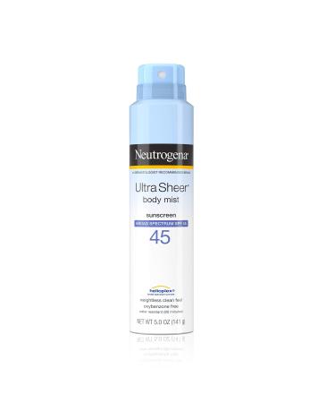 Neutrogena Ultra Sheer Body Mist Sunscreen Spray Broad Spectrum SPF 45 Lightweight NonGreasy Water Resistant OilFree NonComedogenic UVAUVB Sunscreen Mist 5 oz (Pack of 3)