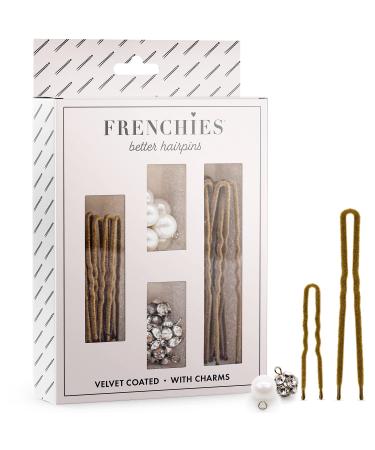 Frenchies Velvet Coated Extra Soft French Twist Hair Pins with 6 Pearls 6 Crystals French Hair Pins for Buns Wedding Updo Hairstyles Hair Extensions + Wigs 20 Count (10Lrg 10Small) Blond