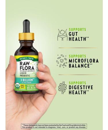 Nature's Truth Raw Flora USDA Organic Liquid Probiotic | Doctor Formulated | 25 Billion Live Strains | Vegan & Gluten Free Supplement for Men and Women - Buy Online on GoSupps.com