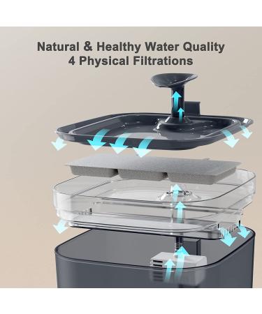 Petory Cat Water Fountain - Automatic 2.2L Pet Water Dispenser with Filters | BPA-Free Grey Fountain for Cats | 2 Flow Modes - Buy Online on GoSupps.com