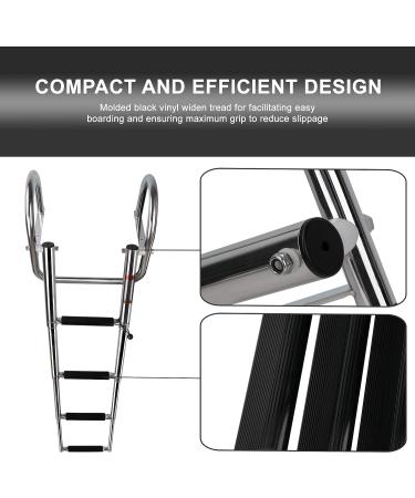 4 Step Heavy Duty Pontoon Boat Ladder | Folding Telescoping Rear Entry Inboard Ladder | Wide Steps Swim Deck with Pedals and Hand Railings - Buy Online on GoSupps.com