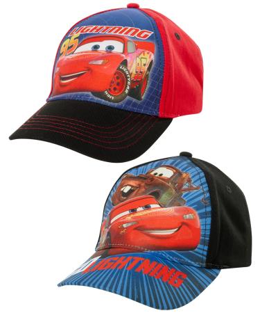 Disney Boys Cars Lightning McQueen Cotton Baseball Cap 2 Pack (Ages 2-7) Cars Red and Black 4-7 Years