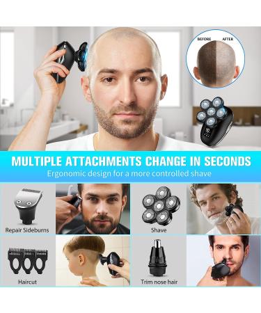 6-in-1 Men's Electric Head Shaver | Cordless Bald Shaver for Men | Waterproof Rotary Grooming Kit with Nose Hair Trimmer | HR-Shaver-BY06 - Buy Online on GoSupps.com