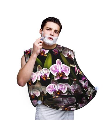 Orchids Print Beard Bib Apron For Men Beard Hair Catcher For Men Shaving Trimming Beard Cape Cloth Black