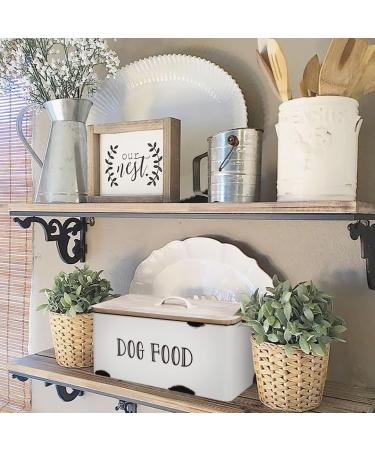 JIAYUAN Farmhouse Dog Food Storage Container | White Tin Pet Food Canister Bin with Wood Lid for Dogs - Rustic Design - Buy Online on GoSupps.com