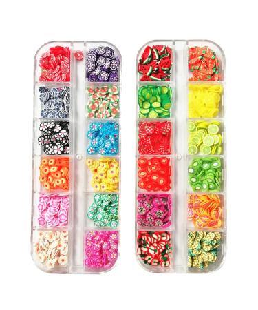 UUYYEO 2 Boxes Nail Art Slices 3D Clay Slices Flowers Fruit Slices DIY Nail Art Supplies Assorted Flowers Slices