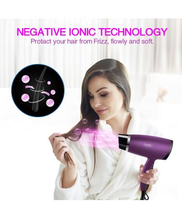 1600W Compact Travel Hair Dryer | Lightweight Quiet Folding Handle | CONFU Ceramic Tourmaline with Diffuser - Purple - Buy Online on GoSupps.com