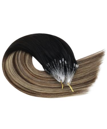 UGEAT Microring Extensions | Real Hair Black Ombre Caramel Brown | 55cm Micro Loop Hair Extensions | 50g 50 Stripes Remy Hair #1B/4/27 - Buy Online on GoSupps.com