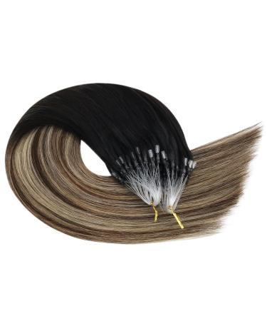 Ugeat Real Hair Microring Extensions - Ombre 40cm & 50cm - Black Balayage Brown with Caramel - Premium Quality Microring Hair Extensions - Buy Online on GoSupps.com