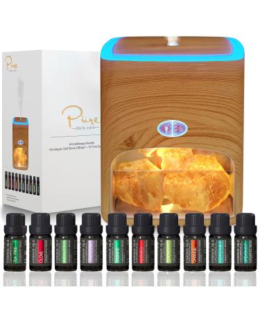 Himalayan Pink Salt Diffuser & 10 Essential Oils  2-in-1 Therapeutic Device - Aromatherapy & Ionic Himalayan Salt Therapy  400ml Ultrasonic Vaporizer and Ionizer with Ambient Glow