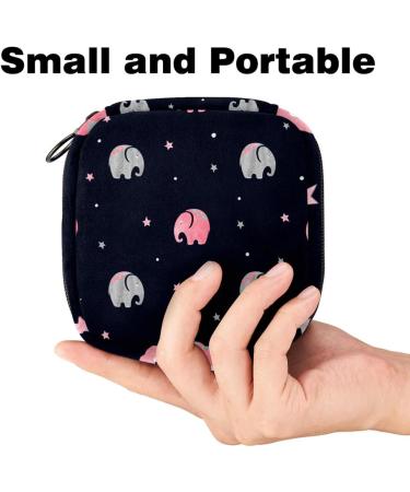 Cute Elephant Sanitary Napkin Storage Bag - Large Zippered Organizer for Period Pads & Tampons - Pink Gray Multicolor - Perfect for Girls & Women - Buy Online on GoSupps.com