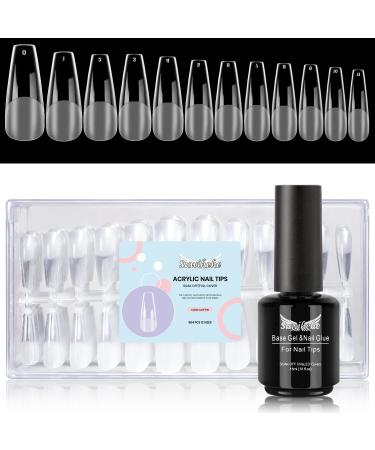 Nail Tips  Gel x Nail Tips 504 Pcs Clear Full Cover Soft Gel Nail Tips  Acrylic Nail Tips False Nails with 15ml Gel Nail Glue - Long Coffin