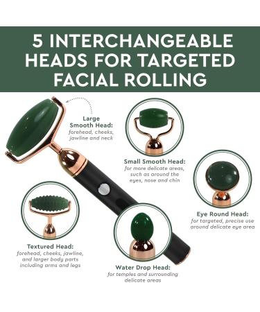 Vibrating Jade Face Roller & Massager - 5 in 1 Rechargeable Tool for Soft Skin & Relaxation | Soothes Puffy Eyes - Green Quartz Beauty Set - Buy Online on GoSupps.com