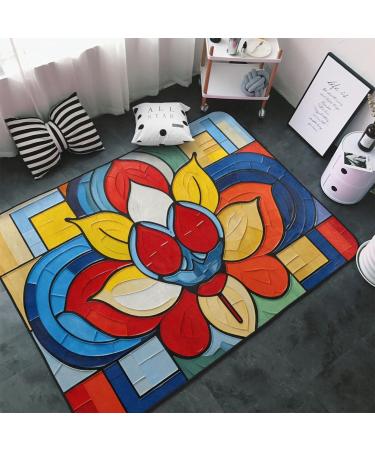 Flannel Carpet Mondrian Bohemian Lotus Flower Picture 60 x 39 in Non-Slip Durable Suitable for Living Room and Office Bedroom - Buy Online on GoSupps.com