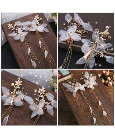 Lurrose Rhinestone Flower Hair Clips - Elegant Chinese Tassel Headwear for Women and Girls - Bridal Accessories in White (2pcs) - Buy Online on GoSupps.com