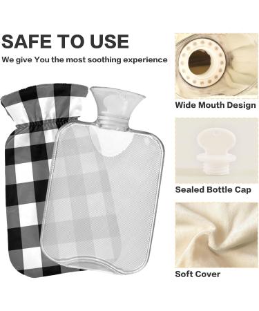 Black White Buffalo Plaid Hot Water Bottle - 1L for Pain Relief & Warming | Ideal for Cramps & Cozy Comfort - Buy Online on GoSupps.com