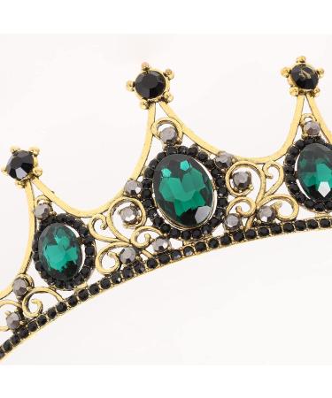 Lurrose Green Crystal Crown Golden Tiara with Black Rhinestone Decor Bridal Head Jewelry - Buy Online on GoSupps.com