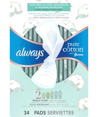 Always Pure Cotton With Flexfoam Pads For Women Size 2 Heavy Absorbency With Wings 34 Count 34 count (Pack of 1) - Buy Online on GoSupps.com