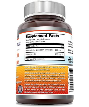 Quercetin Berberine 250mg - Non-GMO, Gluten Free Antioxidant, Supports Heart Health & Immunity - 90 Capsules - Buy Online on GoSupps.com
