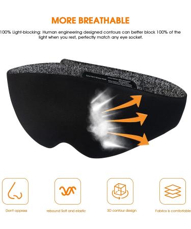 AiSleep 3D Contoured Eye Mask for Adults - Lightweight Sleep Aid with Adjustable Headband - Soft Comfort Eye Shade Cover for Travel, Yoga, Nap - Fathers Day Gift - Black - Buy Online on GoSupps.com