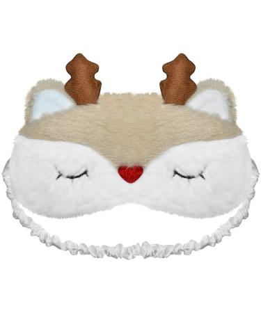 Christmas Eye Mask for Sleeping Funny Cartoon Animal Sleep Mask Cute Reindeer Rudolph Xmas Eye Mask Soft Plush Blindfold Eye Cover Eyeshade for Kids Girls Men Women Travel One Size B# Reindeer White