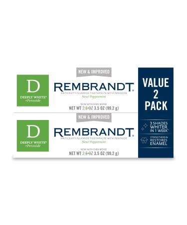 Rembrandt Deeply White + Peroxide Whitening Toothpaste, Peppermint Flavor, 3.5-Ounce (Pack of 2) (Packaging may Vary) 3.5 Ounce (Pack of 2)