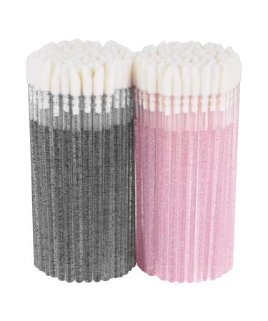Kirecoo 200PCS Lip Applicators Disposable - Glitter Crystal Lip Wands, Lip Brush, Lip Gloss Wands, Lipstick Applicator Wands, Makeup Applicator Beauty Tool Kits (Black+Pink) Black&Pink
