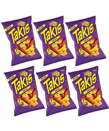 Takis Fuego 55g (PACK OF 6) - Takis Fuego Chilli Pepper and Lime Corn Chips - UK product - Multipack