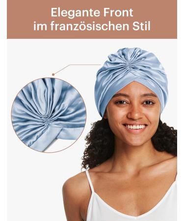 Lilysilk 100% Mulberry Silk Sleeping Cap for Curly Hair | 19 Momme Silk Bonnet Night Hat | Women's Hair Wrap with Elastic Band - Light Blue - Buy Online on GoSupps.com