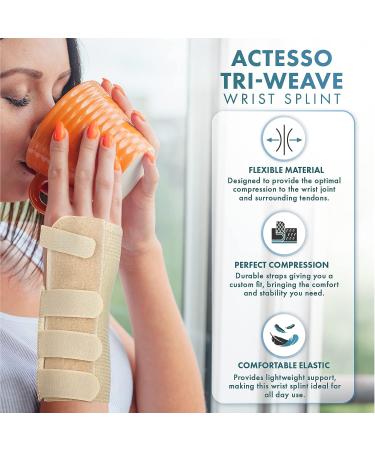 Actesso Tri-Weave Wrist Support Splint Brace - XL Beige Left Hand - Relieves Carpal Tunnel, Fractures, Sprains, Joint Pain - Pack of 1 - Buy Online on GoSupps.com