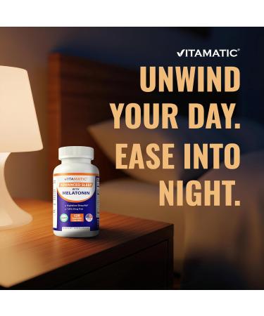 Vitamatic Advanced Sleep Aid with Melatonin - 120 Vegetable Capsules Made with B6, Magnesium, L-Theanine, L-Tryptophan, 5-HTP, GABA, Valerian, Chamomile, Passion Flower, Ashwagandha & Black Pepper - Buy Online on GoSupps.com