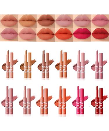 12 Colors Matte Lipstick Set, Nude Waterproof Matte Long Lasting Lip Stick Smooth Soft Non-stick Cup Lip Makeup 12 Pcs Gift Set 12 Pcs Nude Set