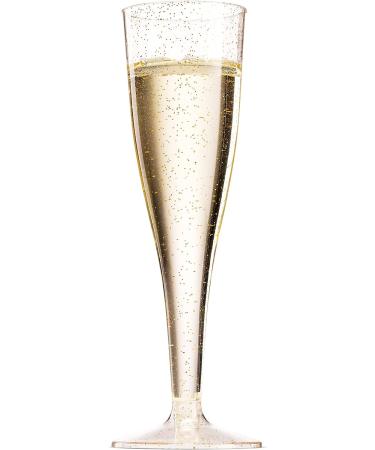 100 Gold Glitter Disposable Champagne Flutes for Parties, Events, Weddings - Plastic Mimosa Bar Glasses - Toasting Cocktail Cups - Buy Online on GoSupps.com