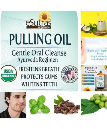 eSutras Pulling Oil Pure Herbal Mouthwash Organic Coconut Sesame Sunflower Oils + Mint Neem Clove Safely Whitens Teeth Refreshes Breath Strengthens Gums - Buy Online on GoSupps.com