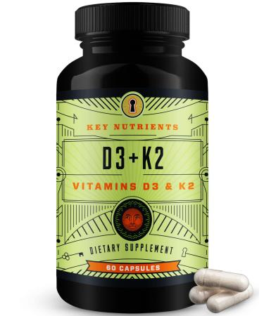 KEY NUTRIENTS Vitamin D3 K2 Non GMO Gluten Free Formula - Vitamin D3 + K2 5000IU MCG for Healthy Muscle Bone Heart & Immune Support Energy & Mood Enhancer K2 D3 Vitamin Supplement Fast Absorption