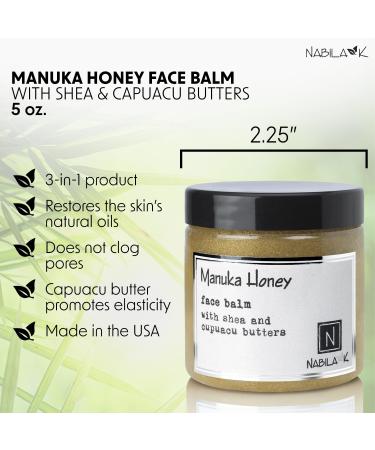 Nabila K - Manuka Honey Face Balm - Made with Shea Butter & Cupuacu Butter - Luxurious Moisturizer - Makeup Remover - Gentle Facial Cleanser - Normal Dry & Sensitive Skin - Made in USA - 5 oz - Buy Online on GoSupps.com