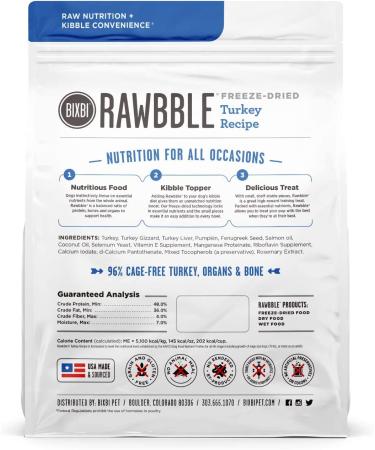 BIXBI Rawbble Freeze Dried Dog Food Turkey Recipe 26 oz - 96% Meat & Organs - No Fillers - Made in USA - Small Batch Raw Dog Food - Buy Online on GoSupps.com