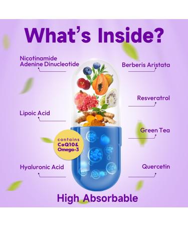 Bualle NAD Supplement Liposomal NAD Resveratrol Supplement Contains Berberine Alpha Lipoic Acid Hyaluronic Acid & Quercetin - Joint Function& Support Anti-Aging NMN Alternative -120 Capsules 120 Count (Pack of 1) - Buy Online on GoSupps.com