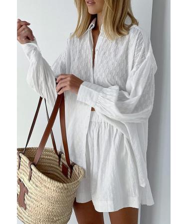 HAPCOPE Women's Oversized Long Puff Sleeve Blouse Shirt & Shorts Set - X-Large White - Buy Online on GoSupps.com