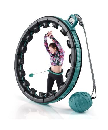 Teal Elite Smart Weighted Hula Hoop for Adults Weight Loss Fully Adjustable with Detachable Knots  2 in 1 Abdomen Fitness Massage Infinity Hoops