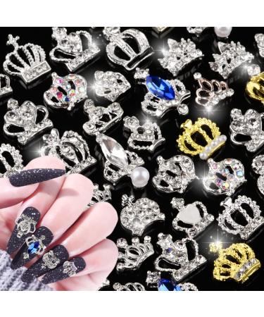 editTime Charms Metal Alloy Silver Gold 3D Nail Art Bow Crown Elk Butterfly Rhinestone Crystal Diamonds Nail Studs Manicure Jewelry for Crafts DIY Nail Art Tip (Crown)
